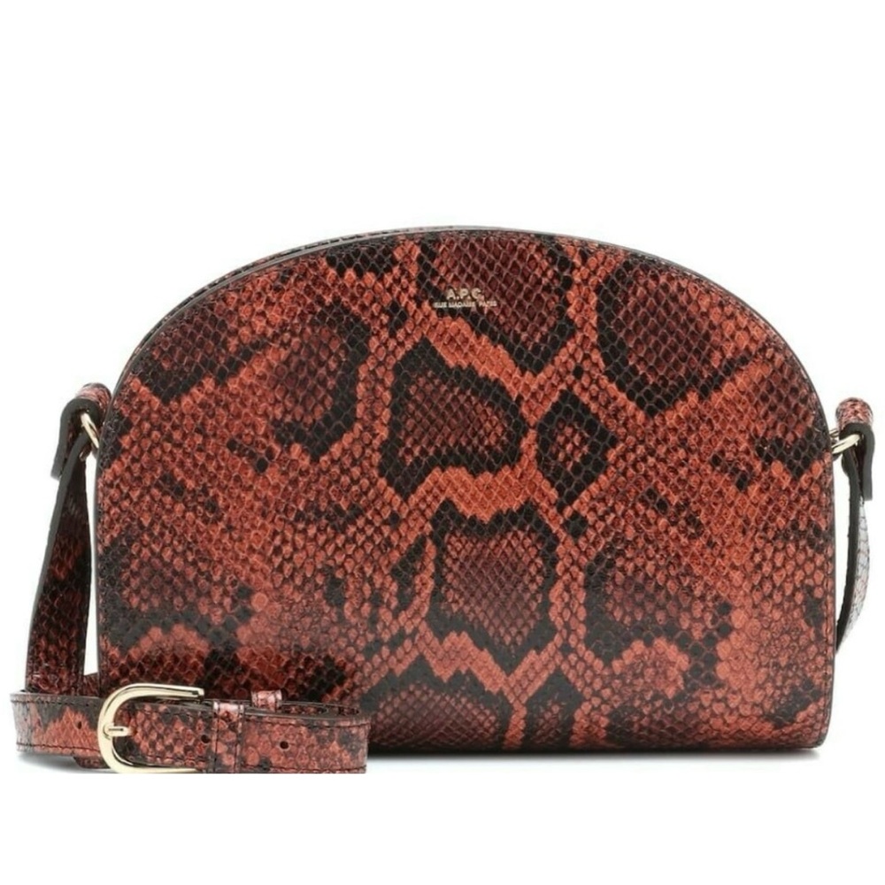 NWT A.P.C. Women's Brown snakeskin Python  Demi-lune Leather crossbody